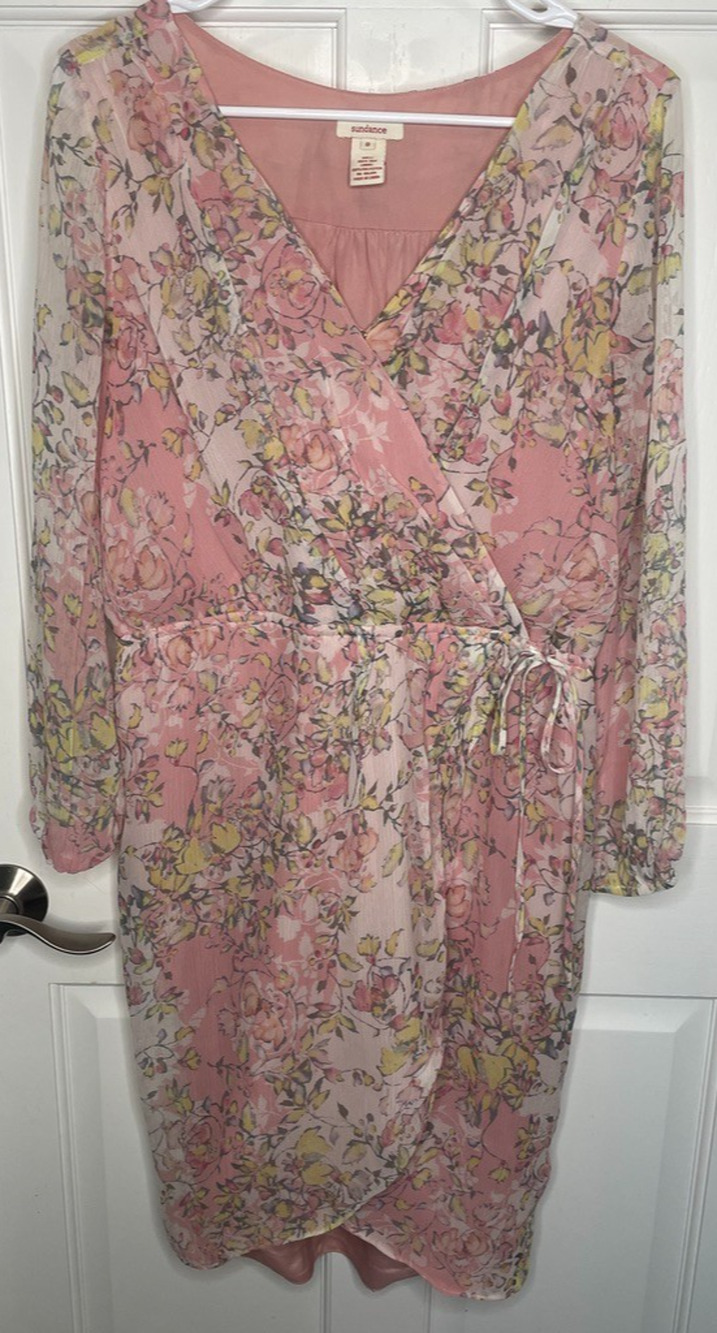 Sundance Women's River Walk Silk Sheath Dress Sz 8 Faux Wrap Floral Flowy Fairy